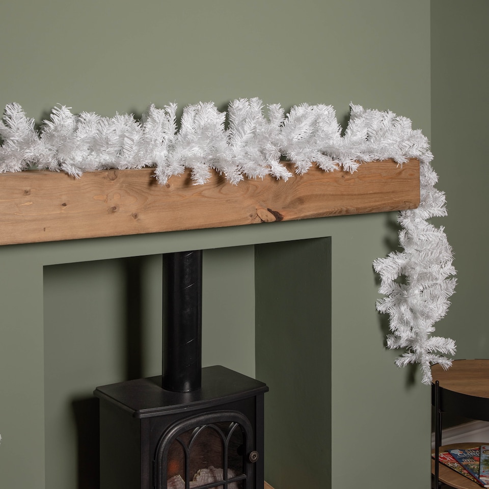 image 1 of 2.7m (9ft) White Christmas Garland with PVC Branches