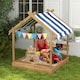 image 2 of Outsunny Sand Pit with Canopy, Blackboard, Toys, Sink, Seats, Flags for Kids | Brown | Brown