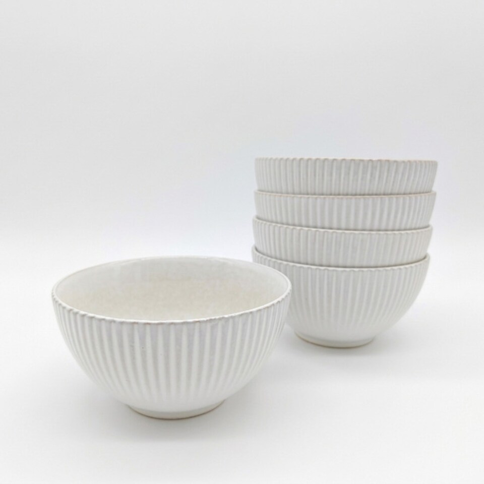image 1 of Reactive Cream Glaze Dinnerware Cereal Bowl 6pc Set 15cm