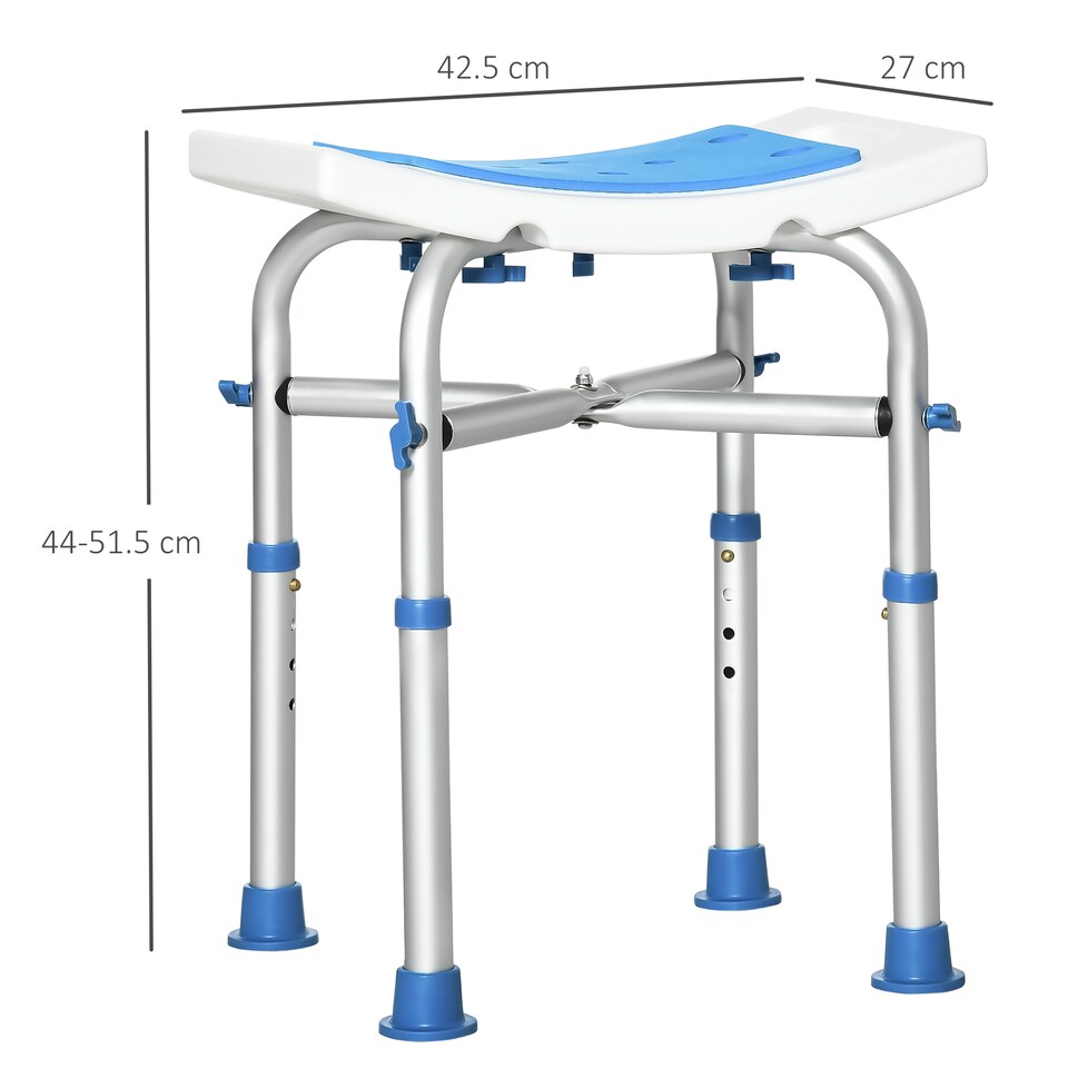 image 1 of HOMCOM Shower Chair for the Elderly and Disabled, Adjustable Padded Shower Stool with Built-in Handle and Non-slip Suction Foot Pads, Blue
