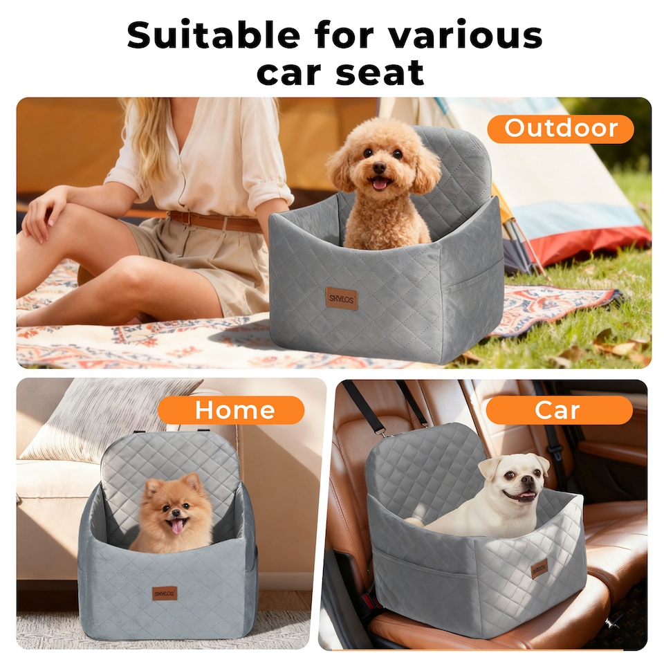 image 1 of Skylos Pet Booster Dog Car Seat Travel Carrier Bed Bag Basket Puppy | Grey | Grey