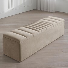 Safar 137cm Large Ottoman Storage Box - Naples Shoes Bench - Beige Lined Upholstery Blanket Storage Box