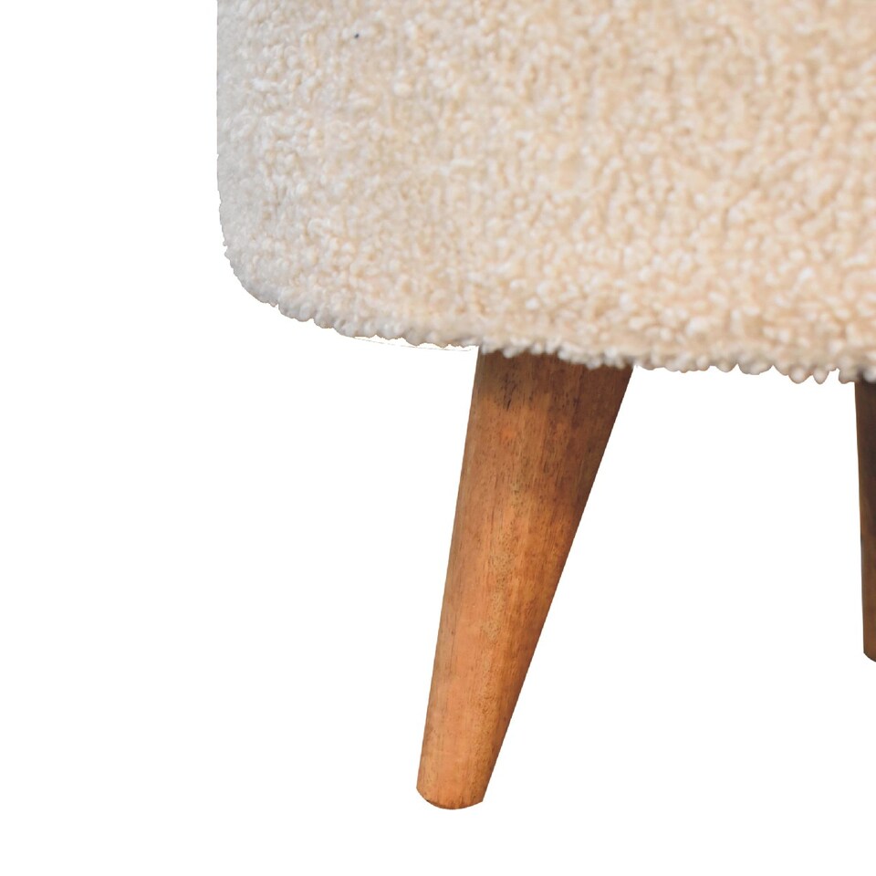 image 1 of Artisan Furniture Solid Wood Cream Boucle Rounded Footstool, Upholstered, Brown and Cream