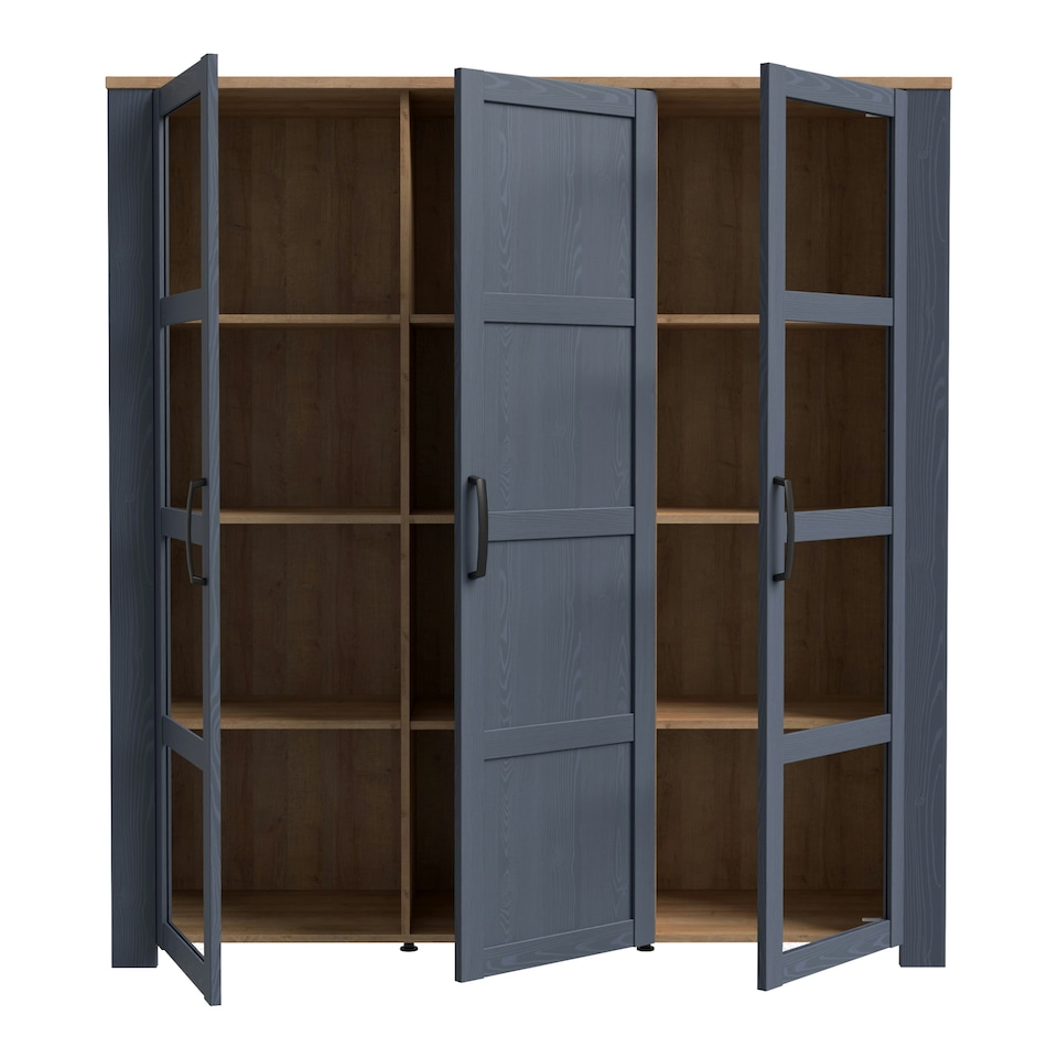 image 1 of Bohol 3 Door Large Display Cabinet in Riviera Oak/Navy