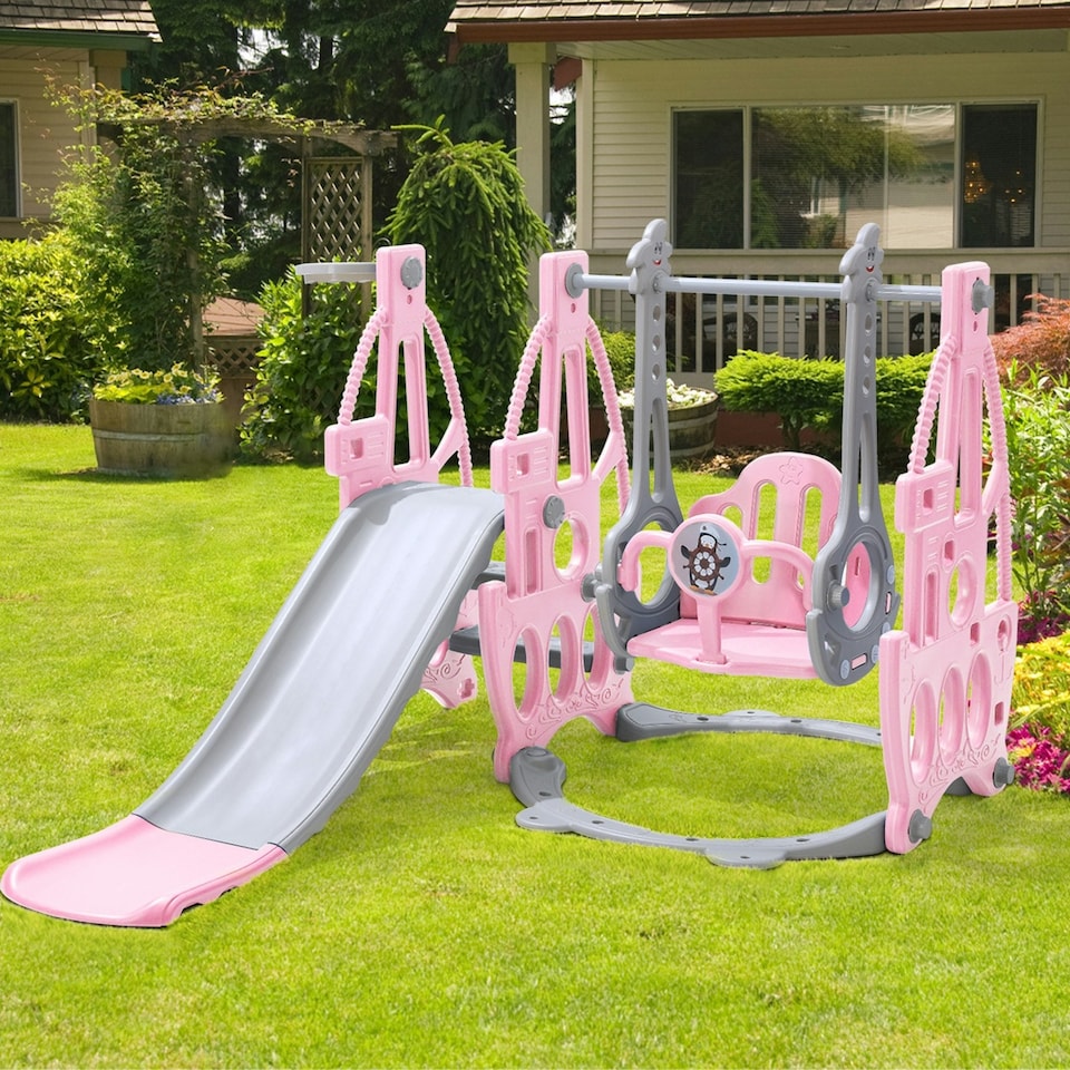 image 1 of Living and Home 3-in-1 Kids Swing, Slide, and Climber Playset