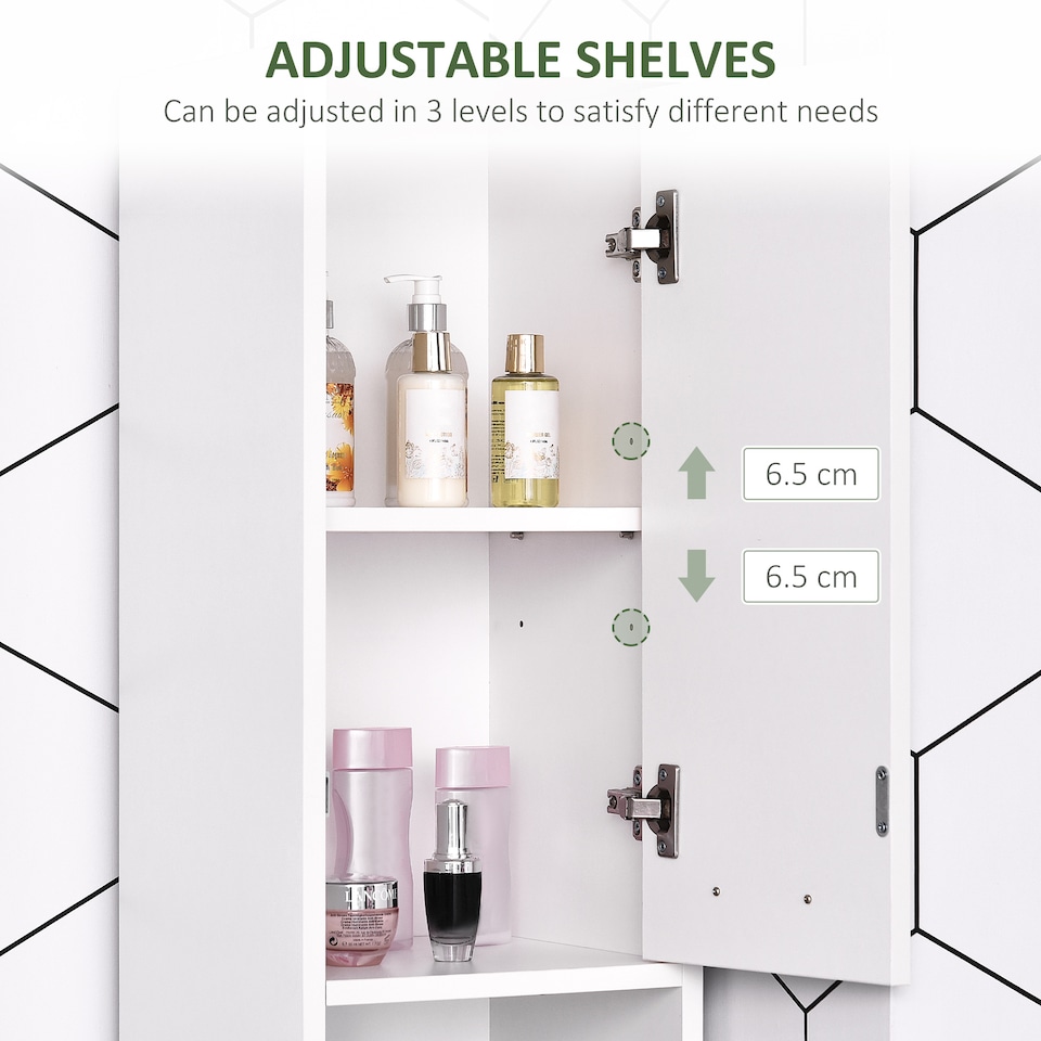 image 1 of HOMCOM Bathroom Floor Storage Cabinet Slim Tallboy w Door Cupboard & Shelves For Living Room, Bedroom, Hallway White