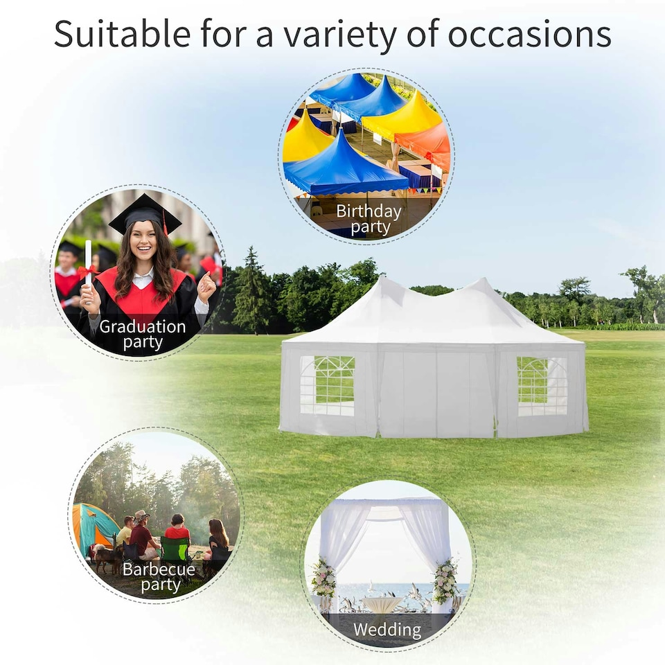 image 1 of Outsunny 6.8 x 5m Garden Octagonal Gazebo Party Wedding Tent Heavy Duty Marquee