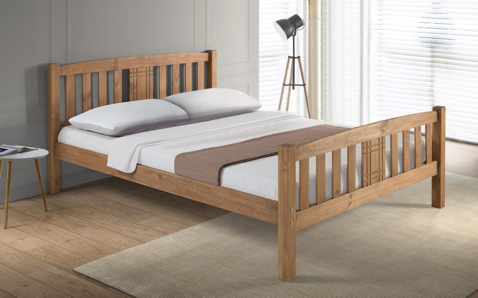 image 1 of 5ft King Size Antique honey pine,wood,wooden,solid slatts,bed frame.