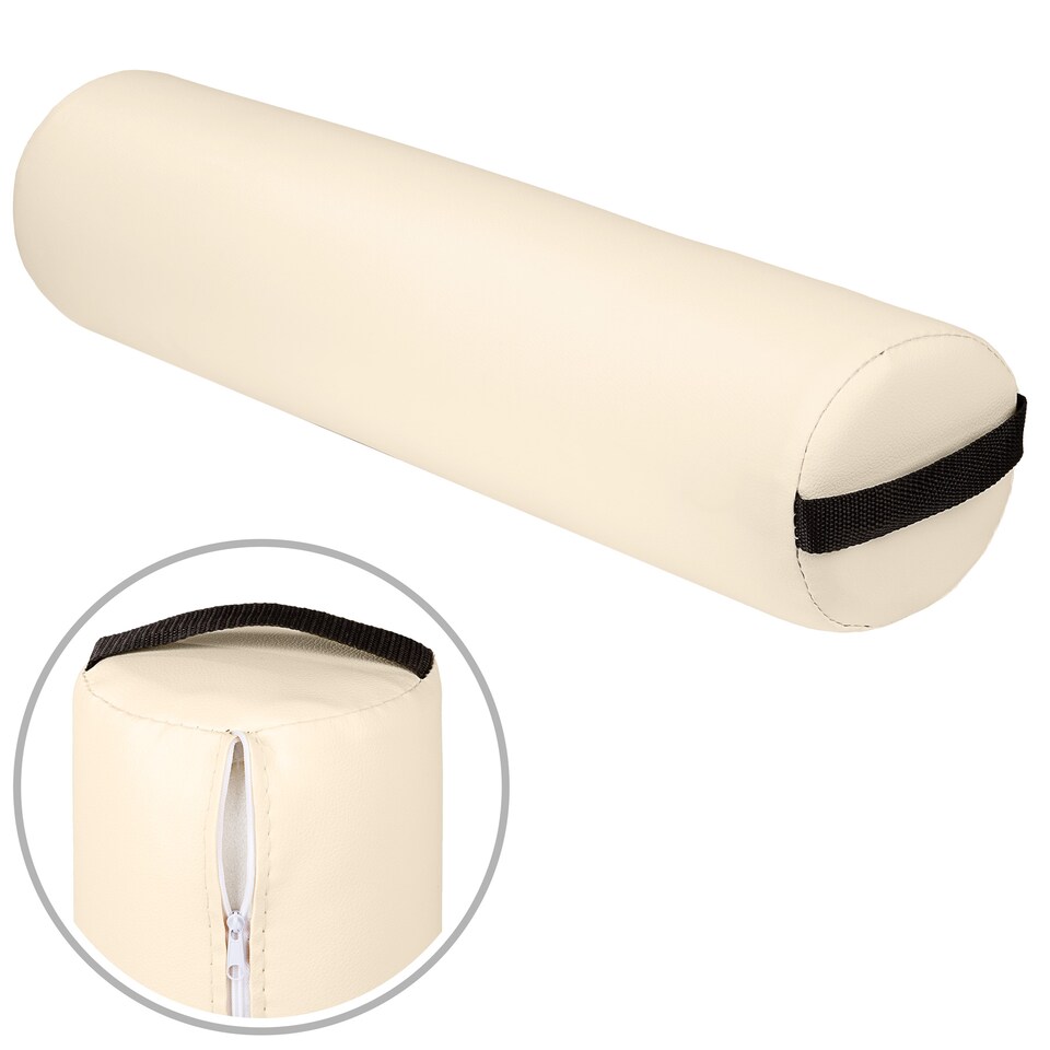 image 1 of Stool & Bolster Cushion Set - foldable, padded, wood and faux leather | Cream | beige | 1