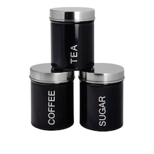 Harbour Housewares Round Metal Kitchen Tea Coffee Sugar Canisters - Black