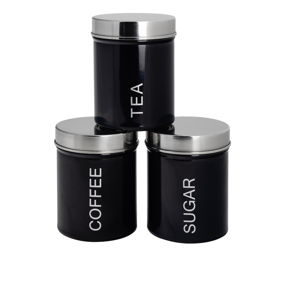 image 1 of Harbour Housewares Round Metal Kitchen Tea Coffee Sugar Canisters - Black