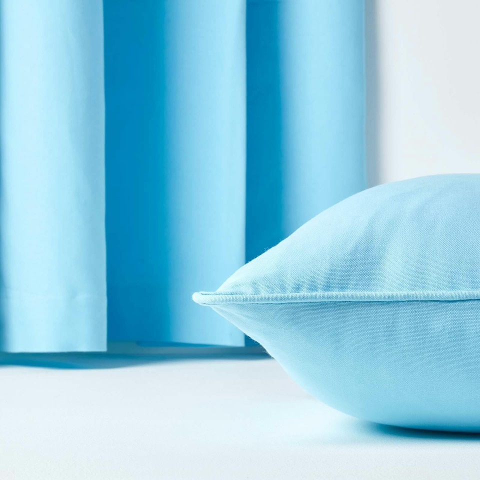 image 1 of Homescapes Cotton Plain Blue Cushion Cover - 60 x 60 cm | Blue | Blue | 60 x 60 cm
