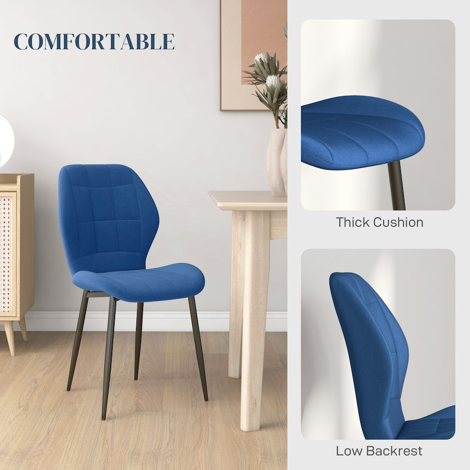 image 1 of HOMCOM Modern Style Kitchen Chairs Set of 4 with Velvet Upholstered, Dark Blue