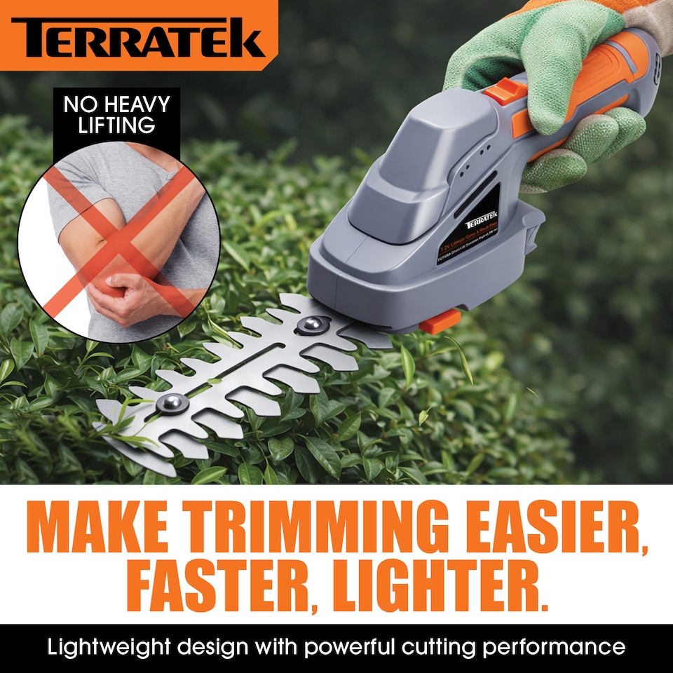 image 1 of Terratek 7.2V 2 in 1 Cordless Hedge Trimmer Cutter | Grey | Grey | 1