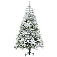HOMCOM 6 Ft Snow Flocked Artificial Christmas Tree mas Pine Tree with Realistic Branches, Auto Open and Steel Base, Green
