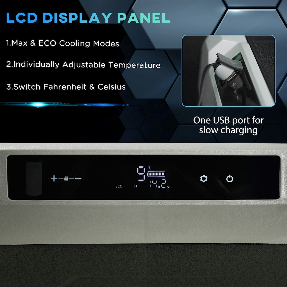 image 1 of Outsunny 40L Car Refrigerator 12V Portable Freezer w/ Inner LED Light