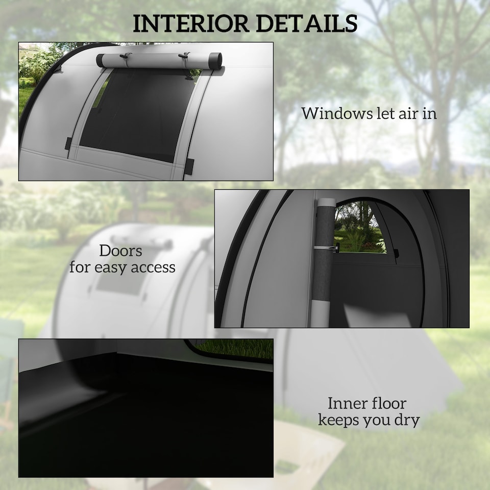 image 1 of Outsunny 3-4 Man Camping Tent, Large Family Tunnel Tent with Bedroom and Living Room, 3000mm Waterproof, Portable with Bag, for Fishing Hiking Festival, Grey | Grey | Grey