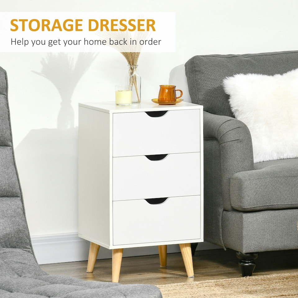image 1 of HOMCOM Chest of Drawers, 3 Drawer Unit Storage Chest Bedroom, White