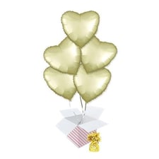 Pastel Yellow Satin Luxe Heart Shape Foil Helium Balloon Bouquet - 5 Inflated Balloons In A Box