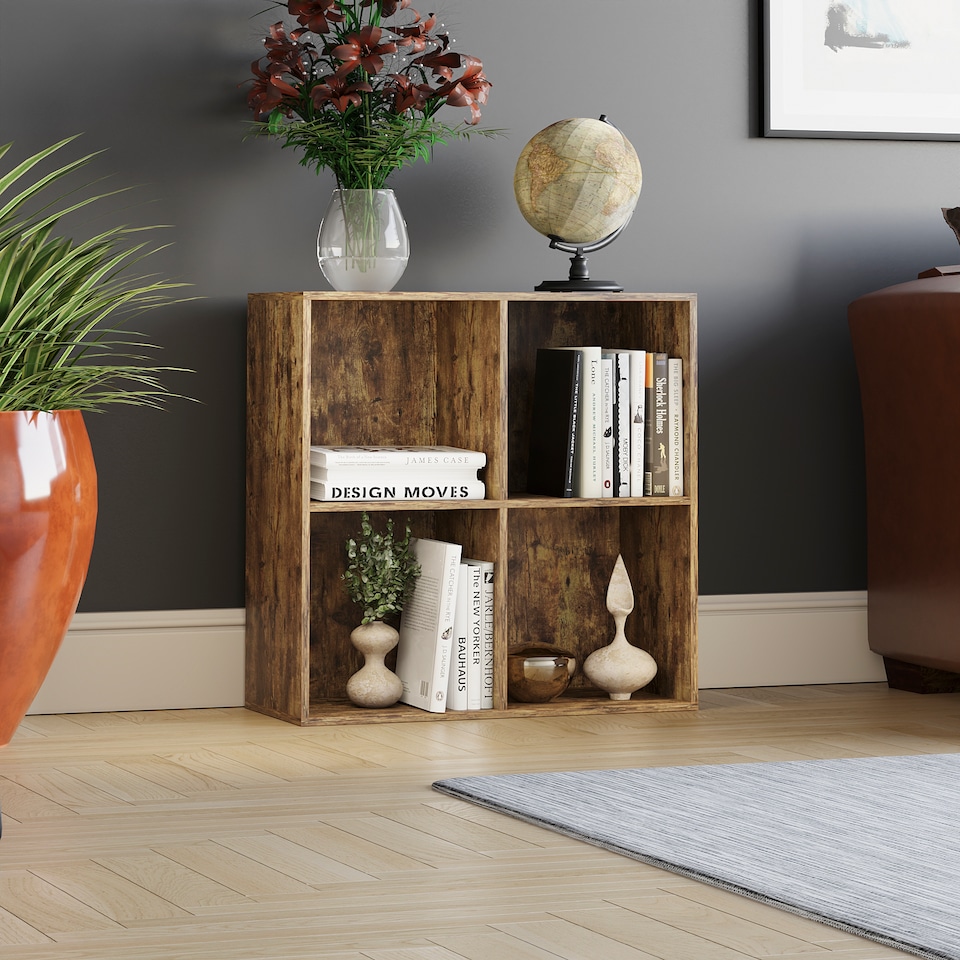 image 1 of Vida Designs Durham 2x2 Cube Storage Bookcase Display Unit, Dark Wood