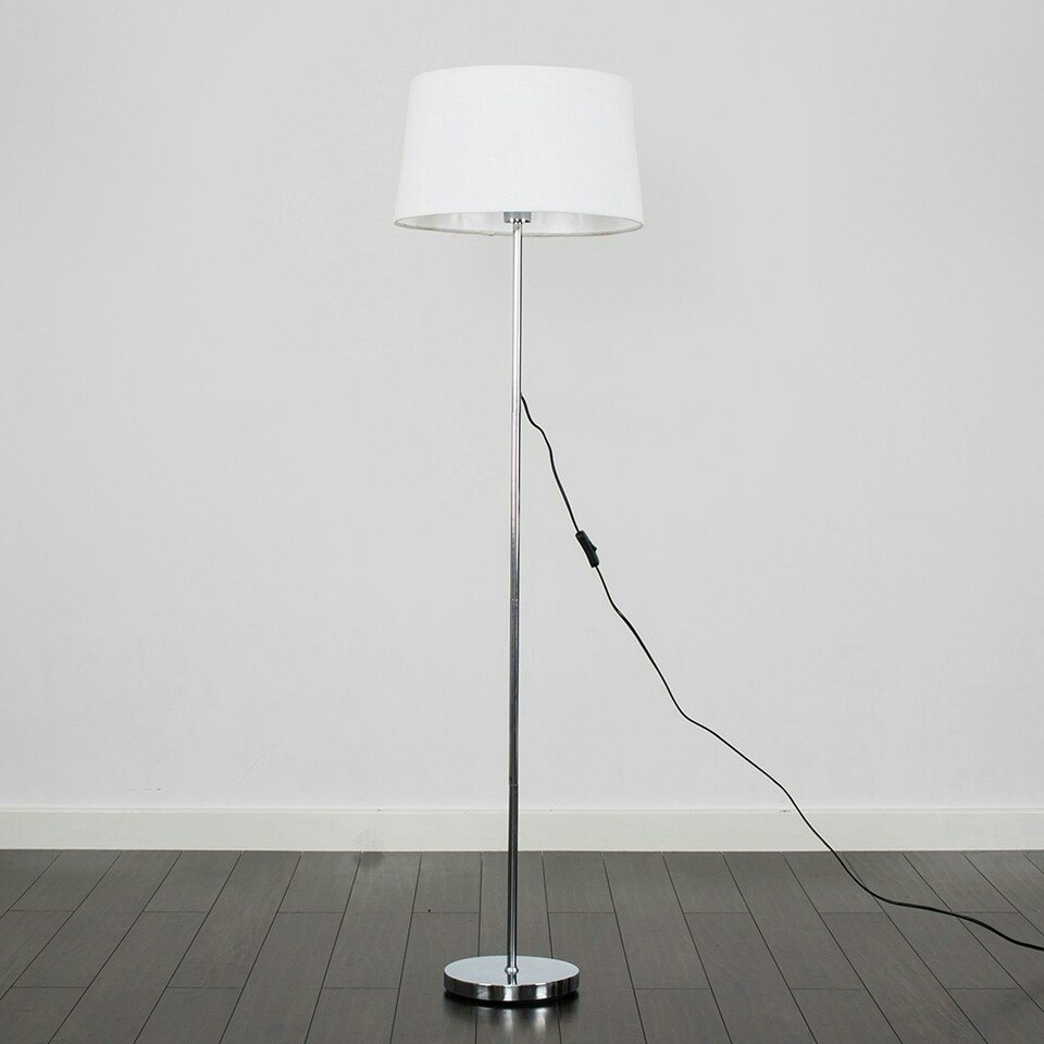 image 1 of ValueLights Charlie Chrome Floor Lamp White Doretta Shade & Bulb