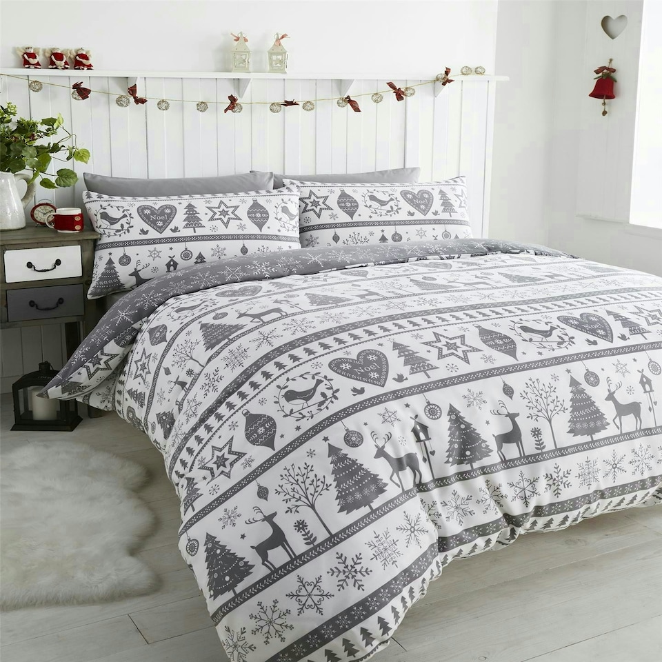 Noel Grey Single Duvet Cover Set Grey | King