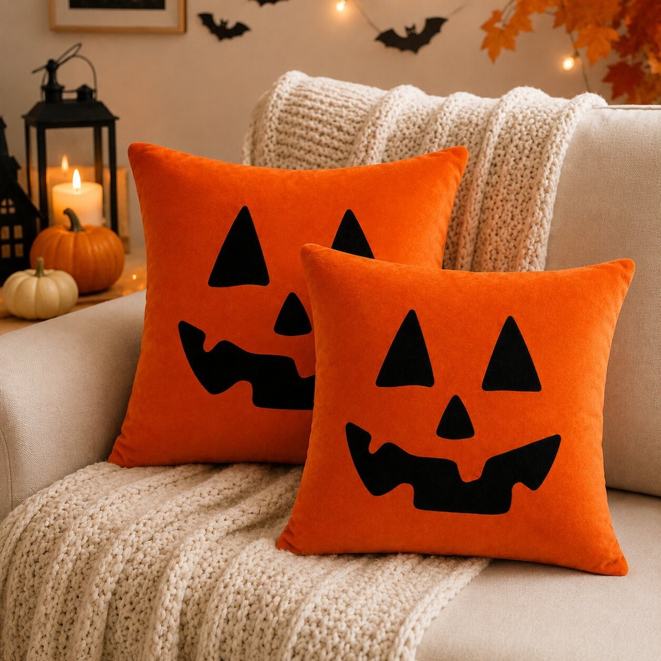 image 1 of Covers&All Halloween Decorative Square Throw Pillow Set of 2 with Inserts & Covers Accent Pillows for Sofa, Couch & Home Décor, Square 16 in x 16 in