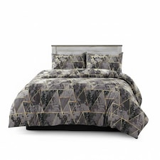 Geometric Triangle Duvet Cover Set Stylish Easy Care Bedding with Pillowcases | Grey | King