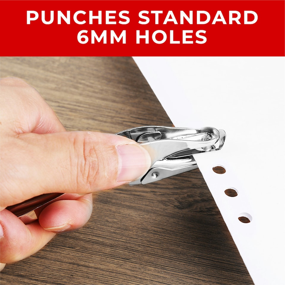 image 1 of Pack of 6 Single One Hole Punch - Metal Hand Held Paper Puncher