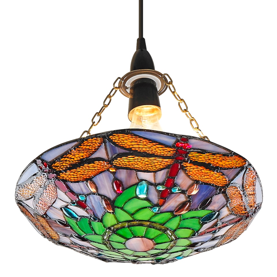 image 1 of Traditional Multi-Coloured Dragonfly Tiffany Glass Pendant Shade | Multi