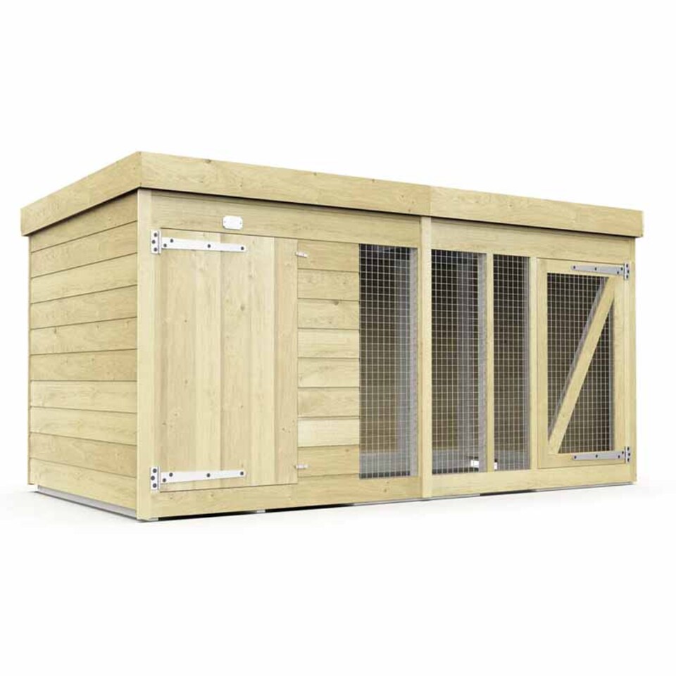 image 1 of 8ft x 4ft Dog Kennel and Run - Wood - L127 x W243 x H127 cm