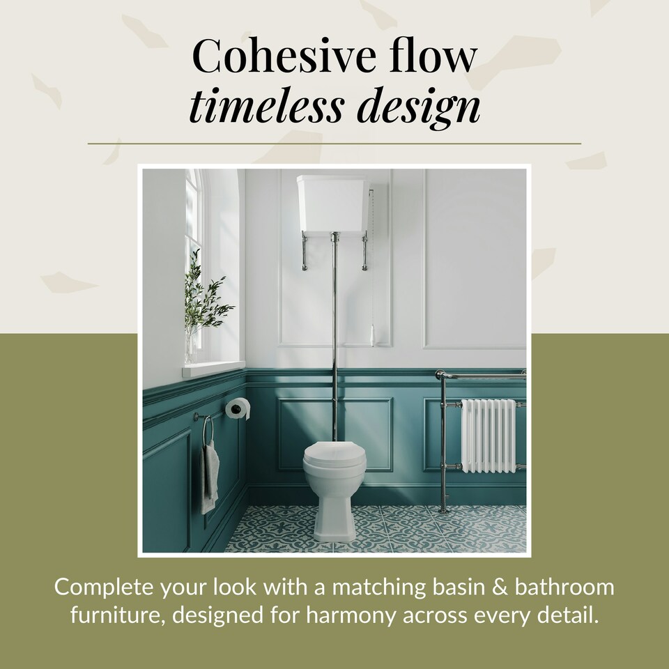 image 1 of Traditional High Level Toilet Pan, Cistern, Flush Pipe Kit - White