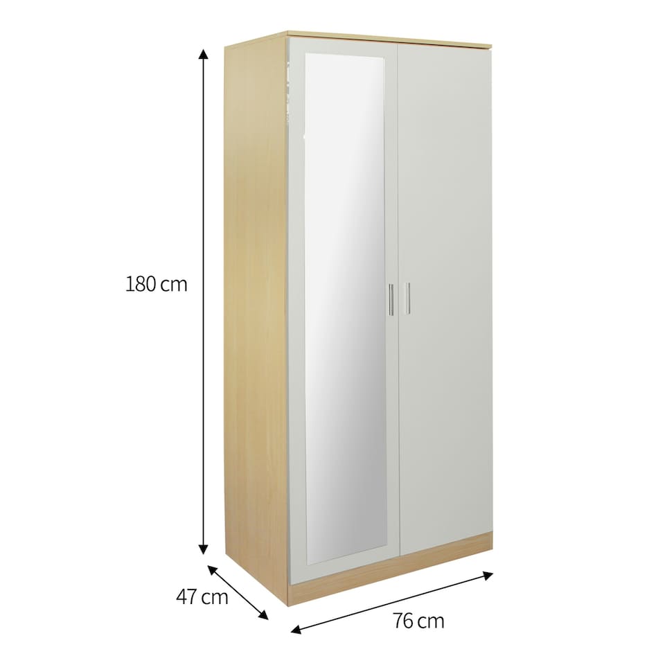 image 1 of Modern 2-Door Wardrobe with Mirror High Gloss Finish In Oak and Cream Cream | Oak