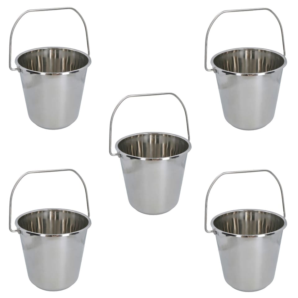 image 1 of 12L Stainless Steel Metal Bucket Pail Water Carrier Greenhouse Garden BBQ 5PK