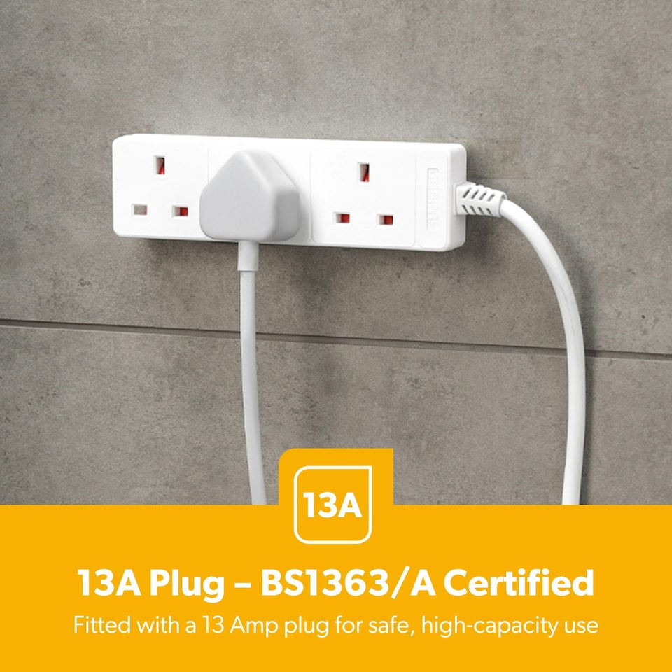 image 1 of GEEPAS 3 Gang Extension Lead, 2M Cable