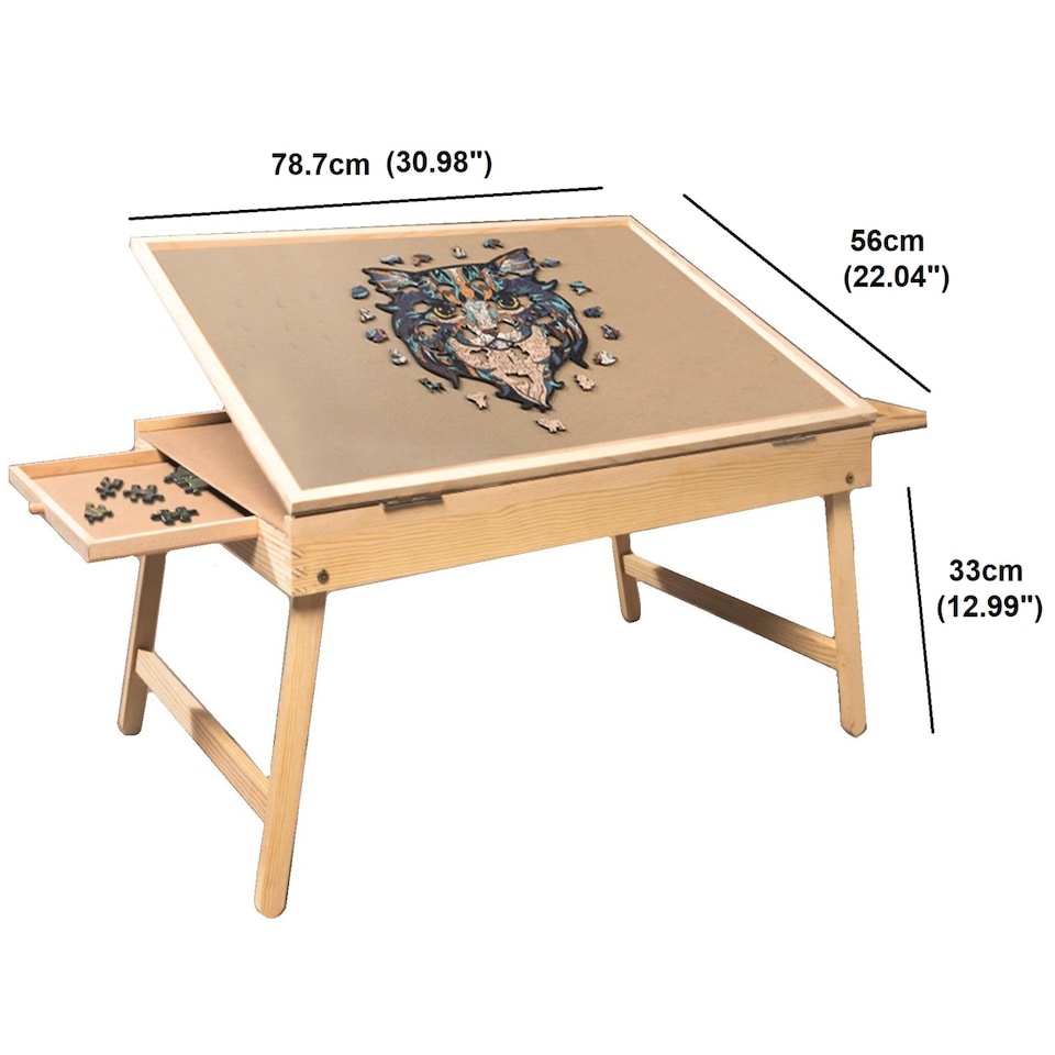 image 1 of Gr8 Home Adjustable Wooden 1000 Pcs Jigsaw Puzzle Table Easel With Folding Legs 2 Drawers