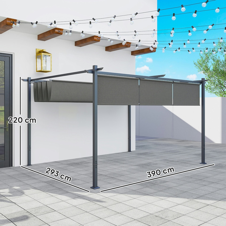 image 1 of Outsunny 3 x 4m Metal Pergola with Retractable Roof and Roller Shade, Grey