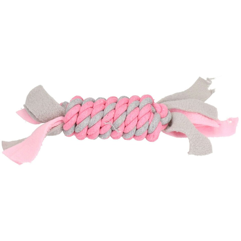 image 1 of Pink Small Dog Puppy Fleecy Rope Coil Play Toy Great For Teeth & Gums