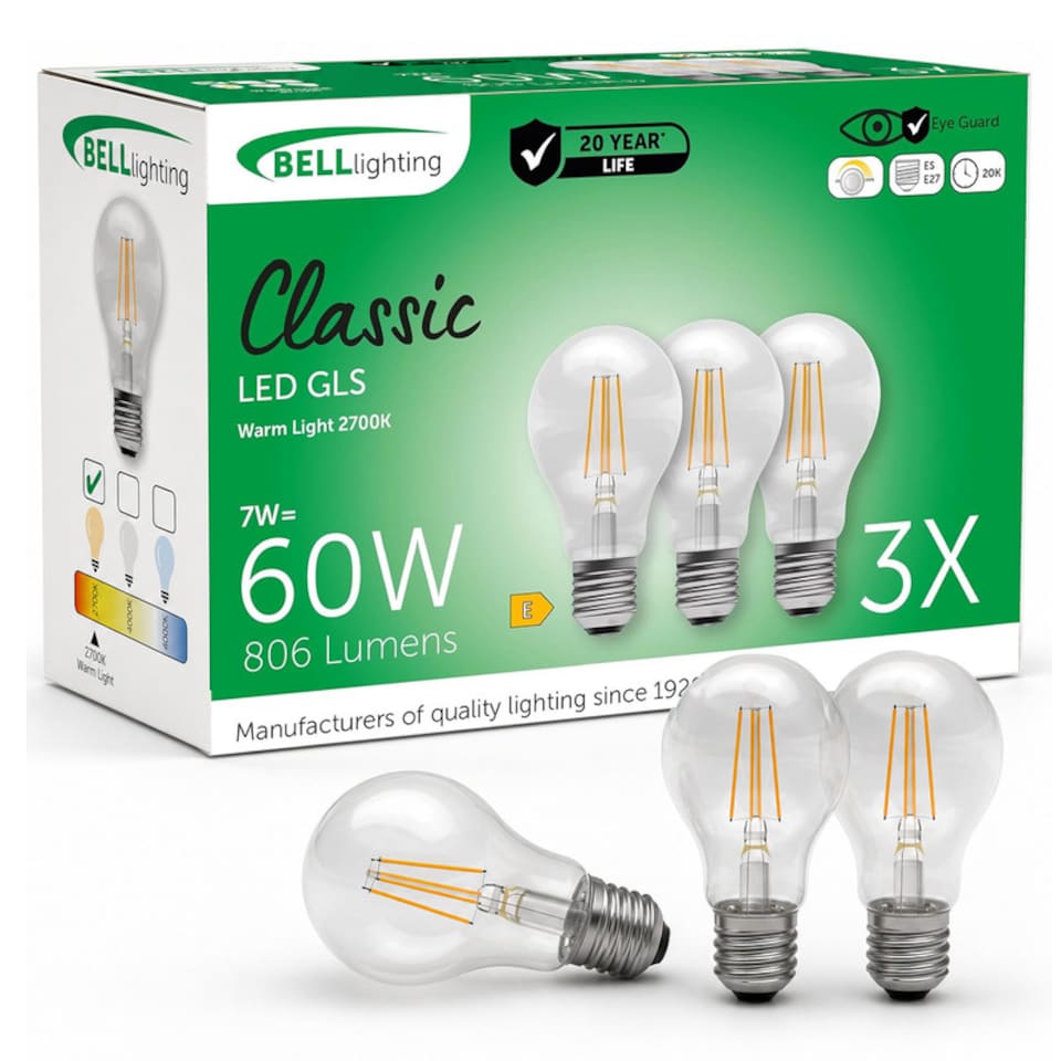 image 1 of BELL Lighting E27 Edison Screw Dimmable LED Filament GLS  Warm White 2700K 7W Light Bulb