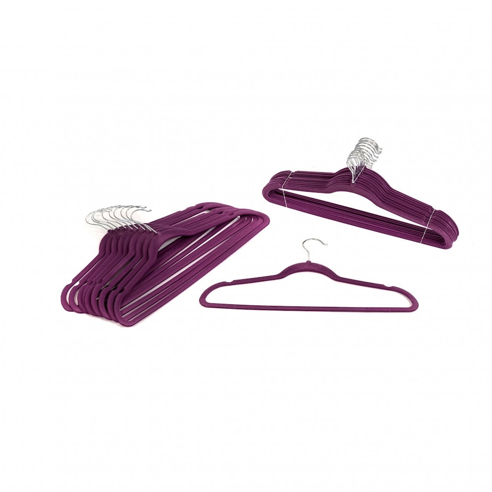 image 1 of Pack of 20 Purple Non-Slip Space Saving Velvet Clothes Garment Coat Suit Hangers