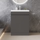 image 2 of AICA 600x390x800mm Bathroom Gloss Grey Vanity  Unit with Soft-closing Door Storage Space White Artificial Stone Basin