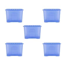 Wham Crystal 5 x 80L Stackable Plastic Storage Boxes with Lids Blue
