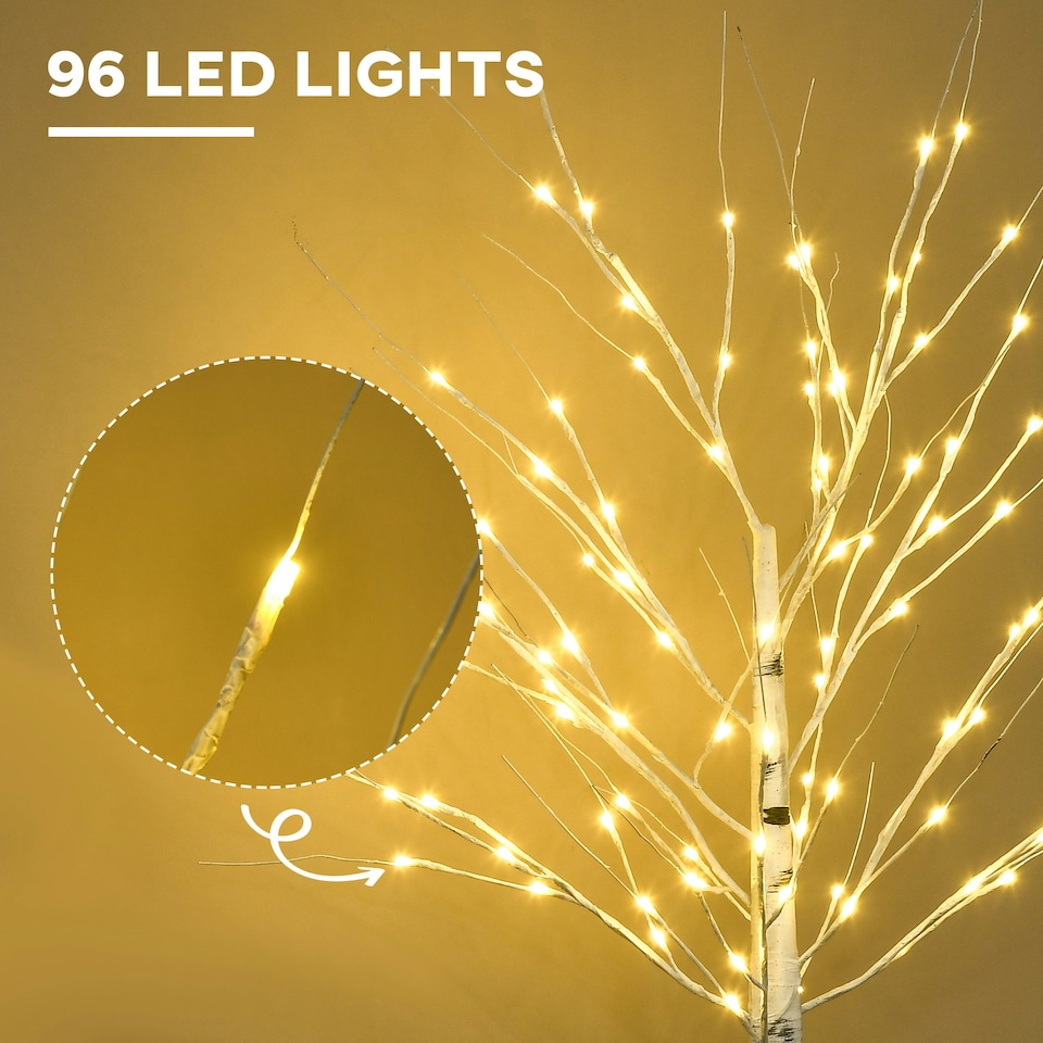 image 1 of HOMCOM 5ft Artificial White Birch Tree Light w/ 96 Warm White Pre-Lit LED Light