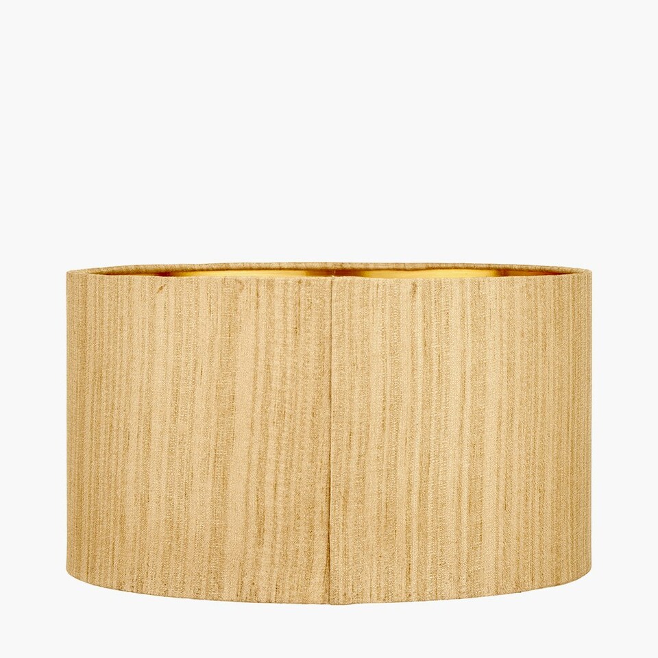 image 1 of 35cm Gold Slubbed Faux Silk Gold Lined Cylinder Lampshade for Table Lamps Gold