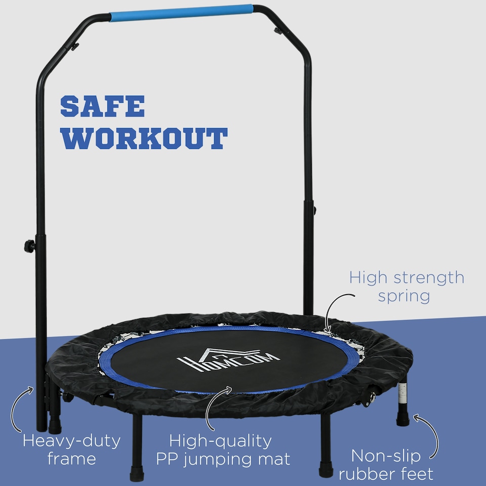image 1 of HOMCOM Foldable Mini Fitness Trampoline w Foam Handle, Blue
