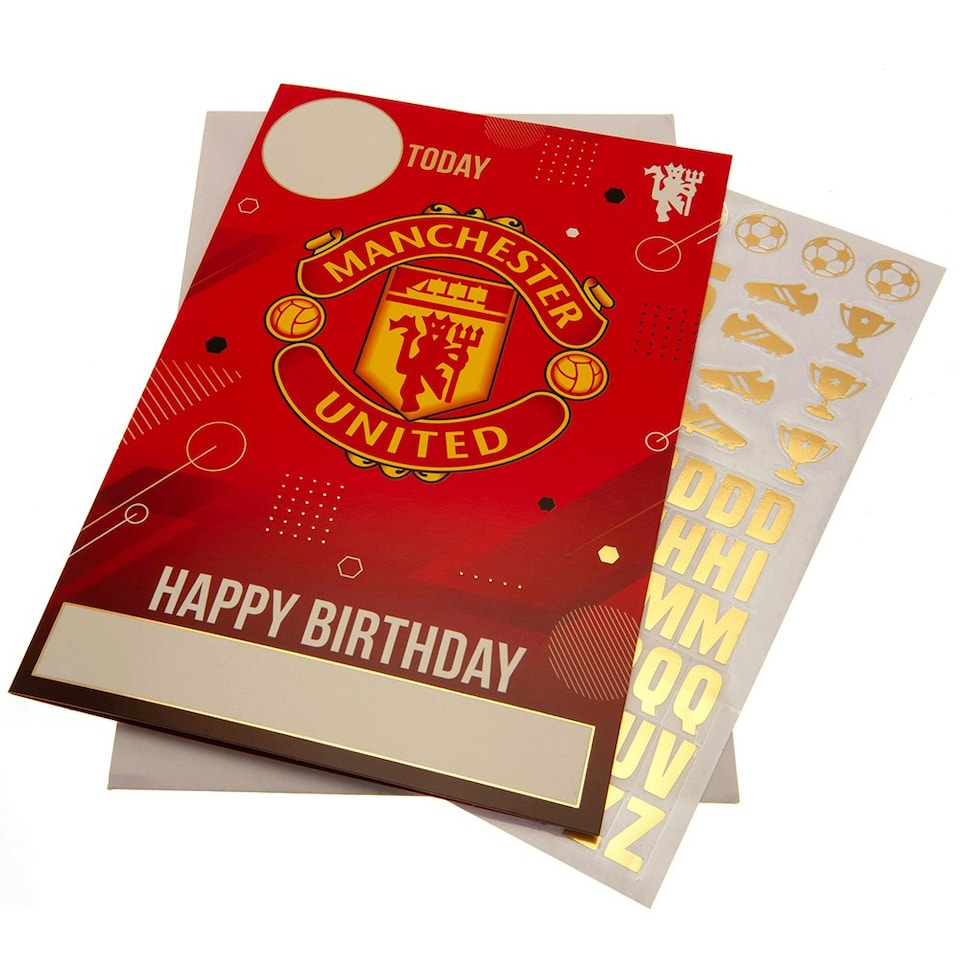 image 1 of Manchester United FC Birthday Card With Stickers - Red/Yellow - 22cm x 15cm