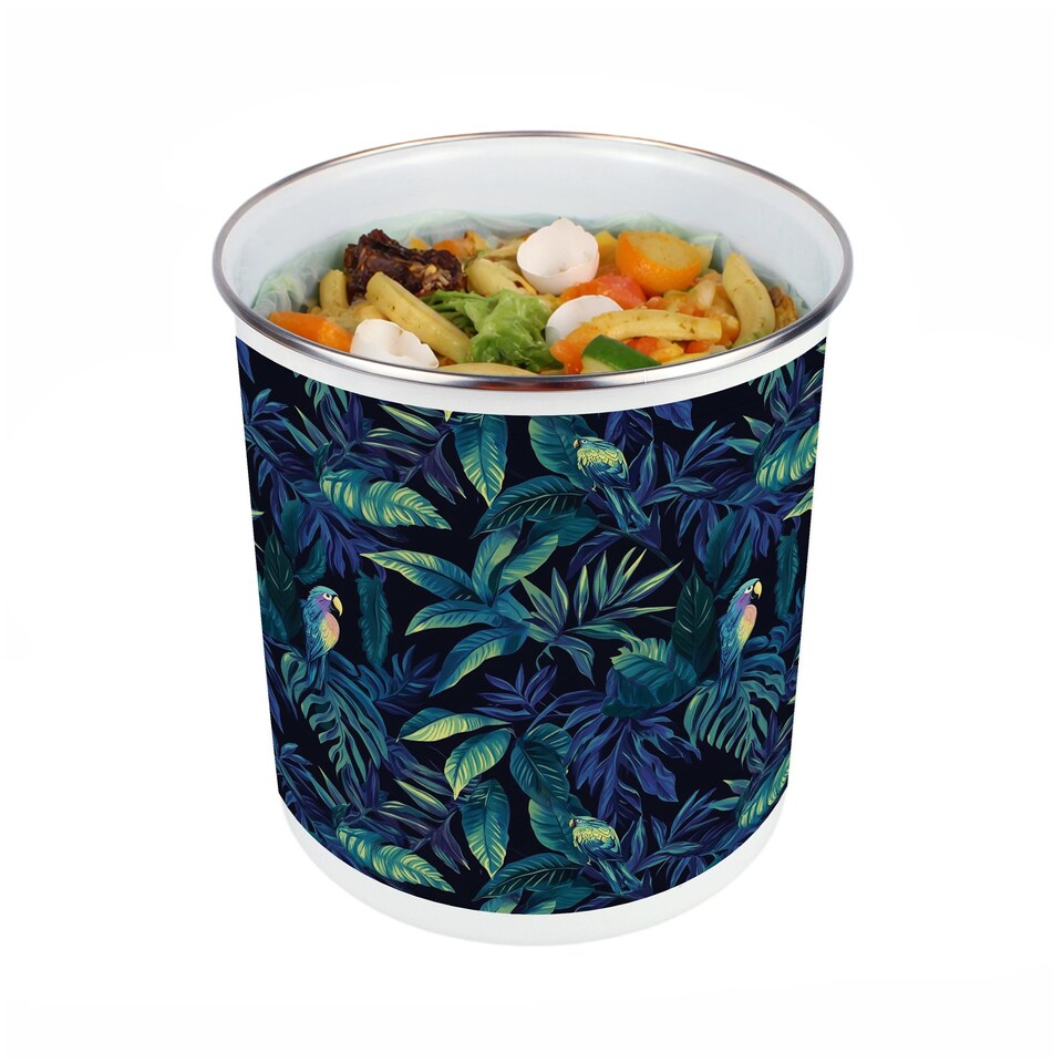 image 1 of Tropical Parrots Food Waste Caddy - Metal 2L Decorative Kitchen Compost Bin