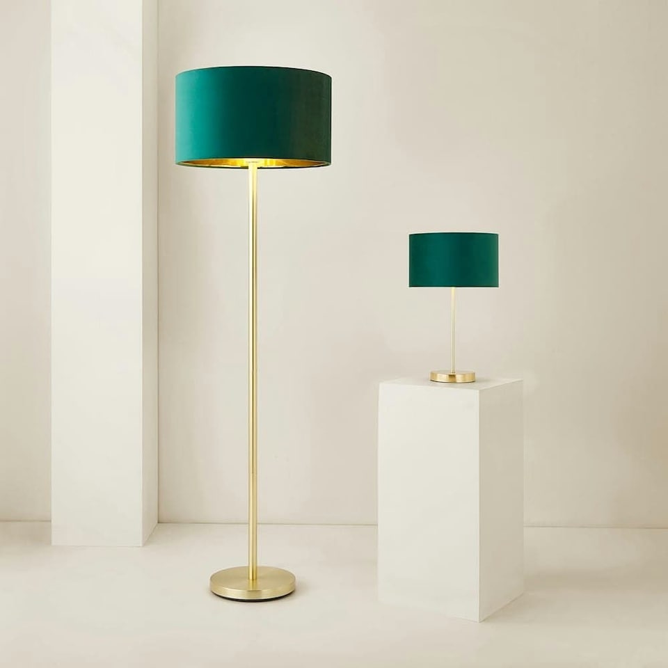 image 1 of ValueLights Charlie Gold Floor Lamp Green Velvet Gold Shade | Gold
