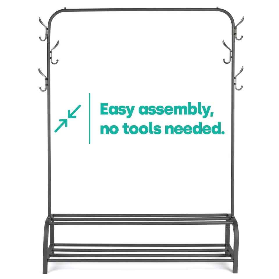 image 1 of Clothes Storage Rail with Hooks & Shoe Rack Black