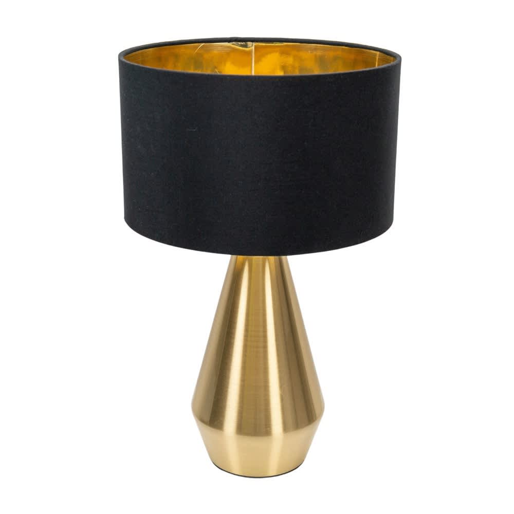 ValueLights Jax Gold Dimmable Touch Table Lamp with Fabric Drum & Gold Inner Lamp Shade in Black